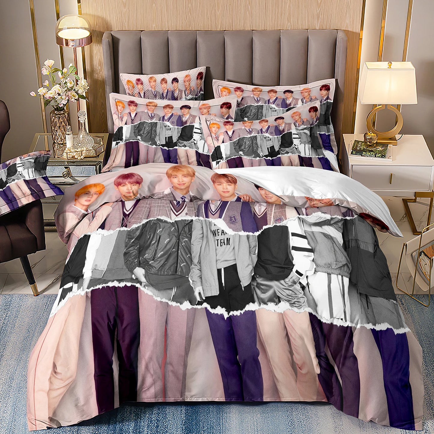 BTS Herren Gruppe Bettwäsche Musikband Bettwäsche für alle Jahreszeiten Twin-Bettwäsche-Set 3-teilig Steppbett Bettdeckenbezug Doppel-King-Bettwäsche-Set