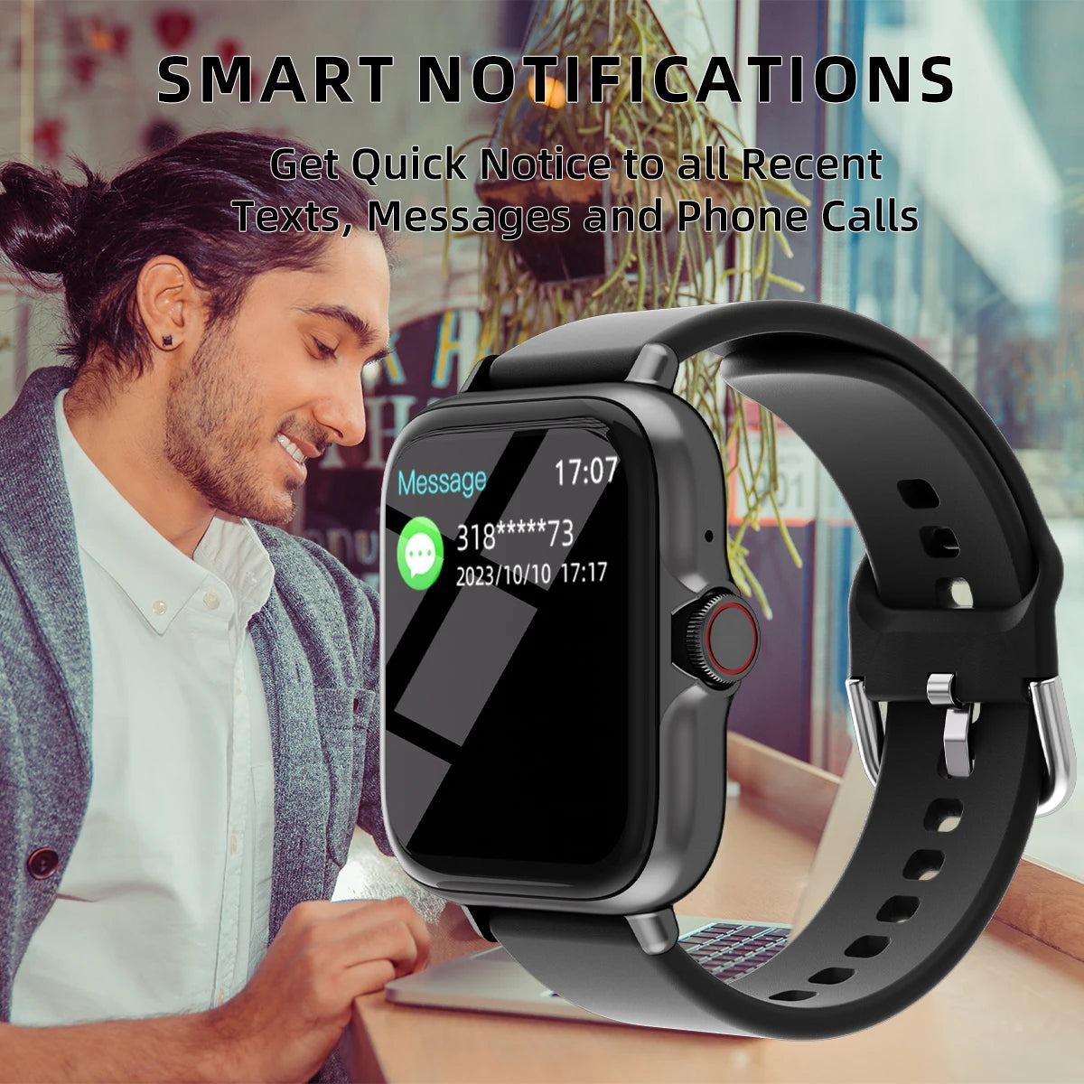 1,83'' Smartwatch mit Nachrichtenantwort, Anruf, Schlafüberwachung, Sport, Schrittzähler, Informationsbenachrichtigungen für iPhone und Android