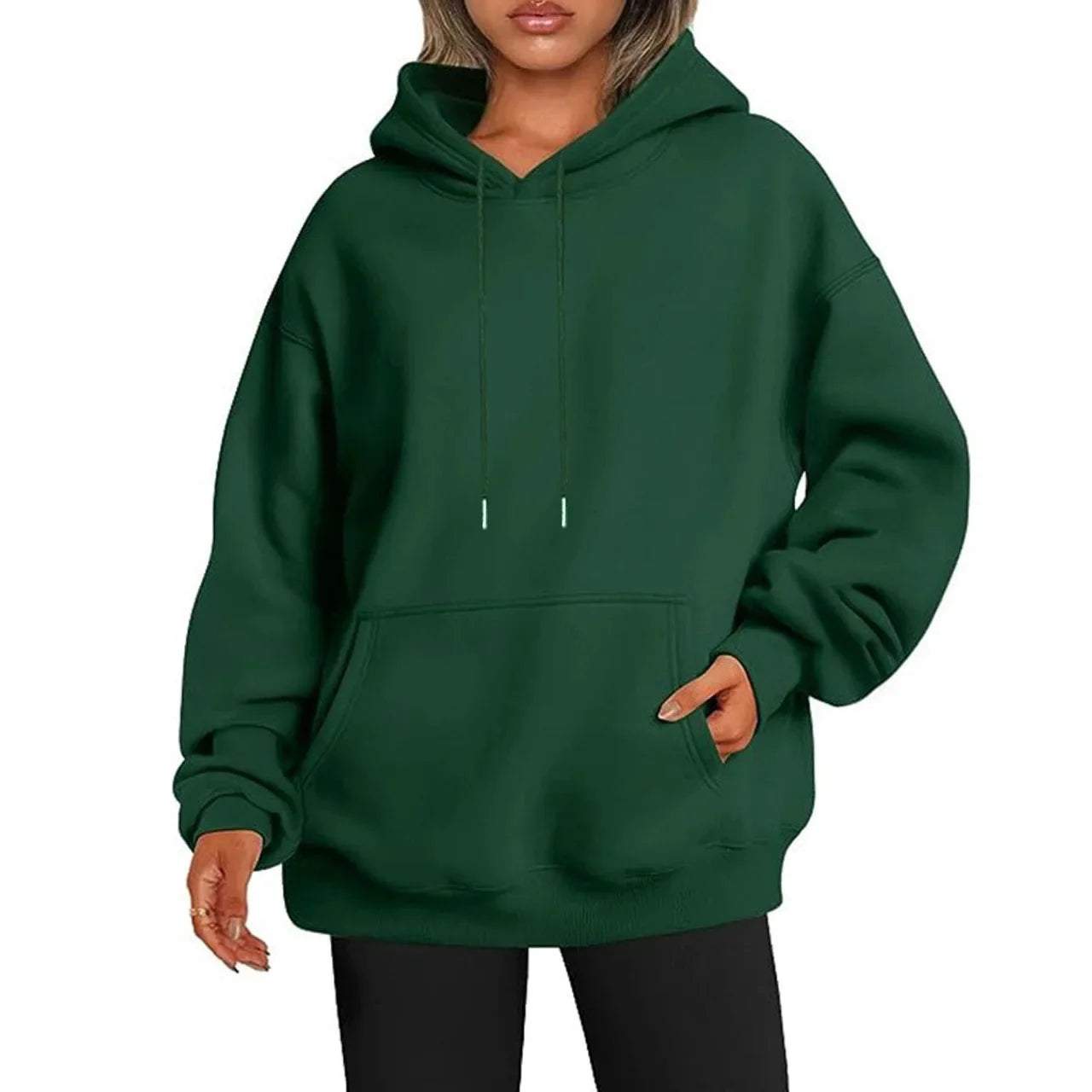 Übergroßer Hoodie Sweatshirt mit fallender Schulter und Bündchen  Damen Herbst dicker Hoodie Lässiger Streetwear-Stil