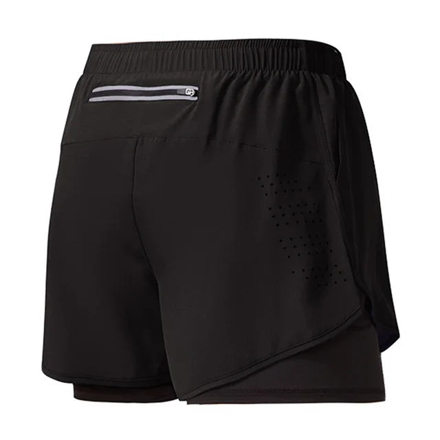Herren Laufshorts Schnell trocknend Fitness Schwarz Doppel-lagige Shorts Herren Neue Sport Workout Trainings Bodybuilding Kurze Hose