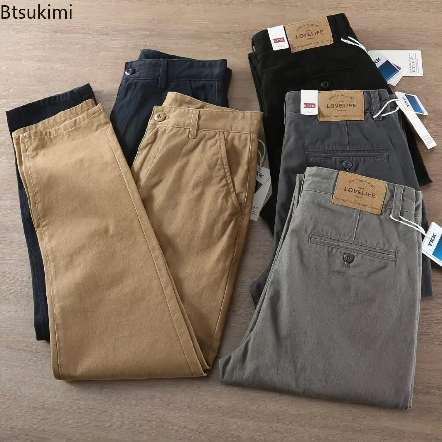 Neue Herren Frühling und Herbst Retro Komfort Gerade Hose Slacks  100% Baumwolle Modische Locker Freizeit Hose für Männer