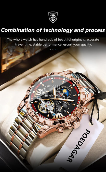 POEDAGAR Luxus Automatische Mechanische Herren Uhr Hohler Tourbillon Wasserdicht Leuchtend Männliche Uhr Woche Datum Geschäftsmänner Uhren