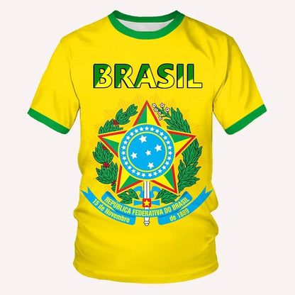 Brasilianisches Herren-T-Shirt, O-Ausschnitt, kurze Ärmel, modischer Brasilien-Flaggen-Aufdruck, Streetwear, übergroß, lockere Camisa Brasil, Herrenbekleidung