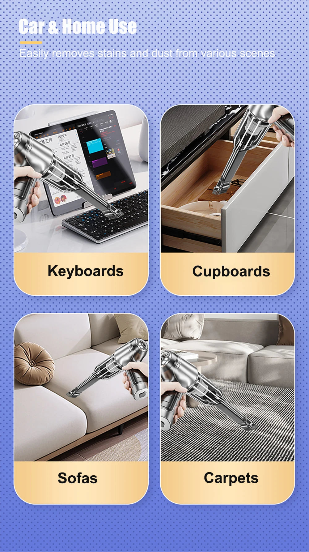 Auto-Staubsauger 95000PA Hohe Leistung Kabelloser Handstaubsauger Akku Leistungsstarker Handstaubsauger Gebläse für Auto und Zuhause