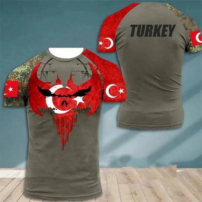 Türkei-Flaggen Herren T-Shirts Wald Tarnmuster Kleidung Ropa Hombre Neue Sommer Atmungsaktive O-Ausschnitt T-Shirts Surfanzug Strandbekleidung