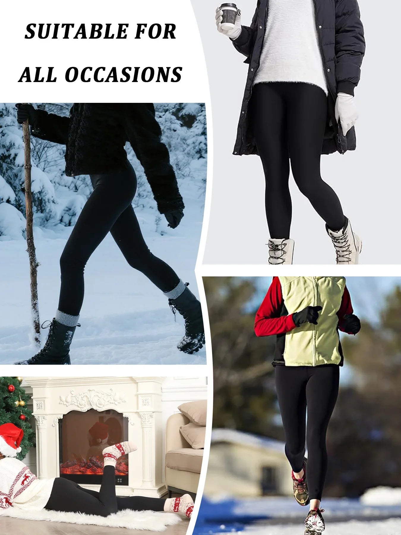 2er-Pack Damen-Leggings mit niedrigem Bund aus Fleece und Thermotechnologie. Für Winterlauf und Yoga konzipiert, hält während des Trainings warm