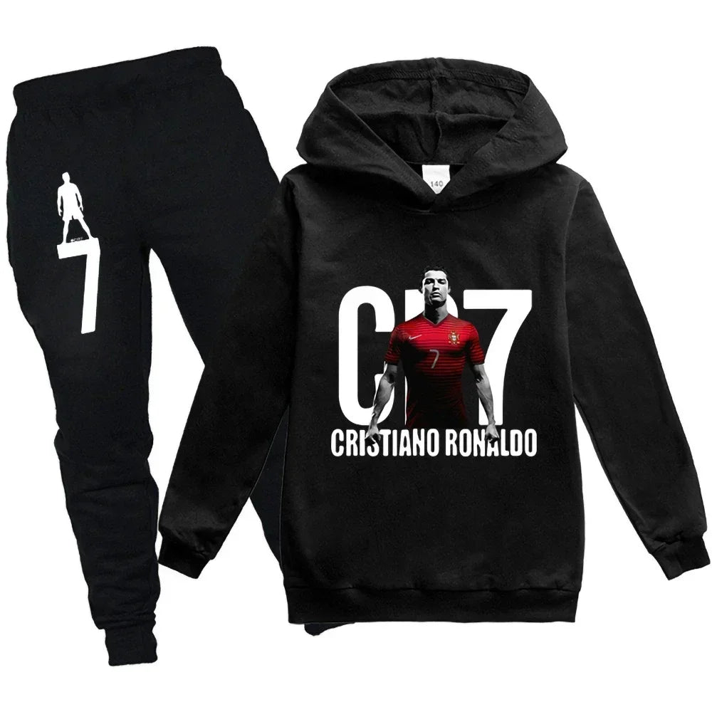 Kinderkleidung Hoodie + Hose Anzug 2-teilig Jungen-Trainingsanzug 3-12 Jahre Frühling Herbst Sweatshirt-Set Fußball CR7 Kinder-Sportanzug