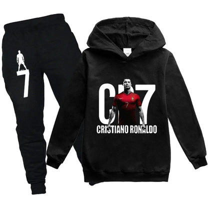 Kinderkleidung Hoodie + Hose Anzug 2-teilig Jungen-Trainingsanzug 3-12 Jahre Frühling Herbst Sweatshirt-Set Fußball CR7 Kinder-Sportanzug