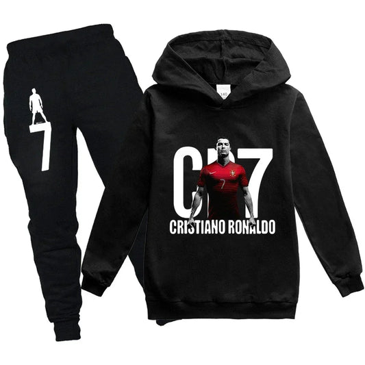 Kinderkleidung Hoodie + Hose Anzug 2-teilig Jungen-Trainingsanzug 3-12 Jahre Frühling Herbst Sweatshirt-Set Fußball CR7 Kinder-Sportanzug