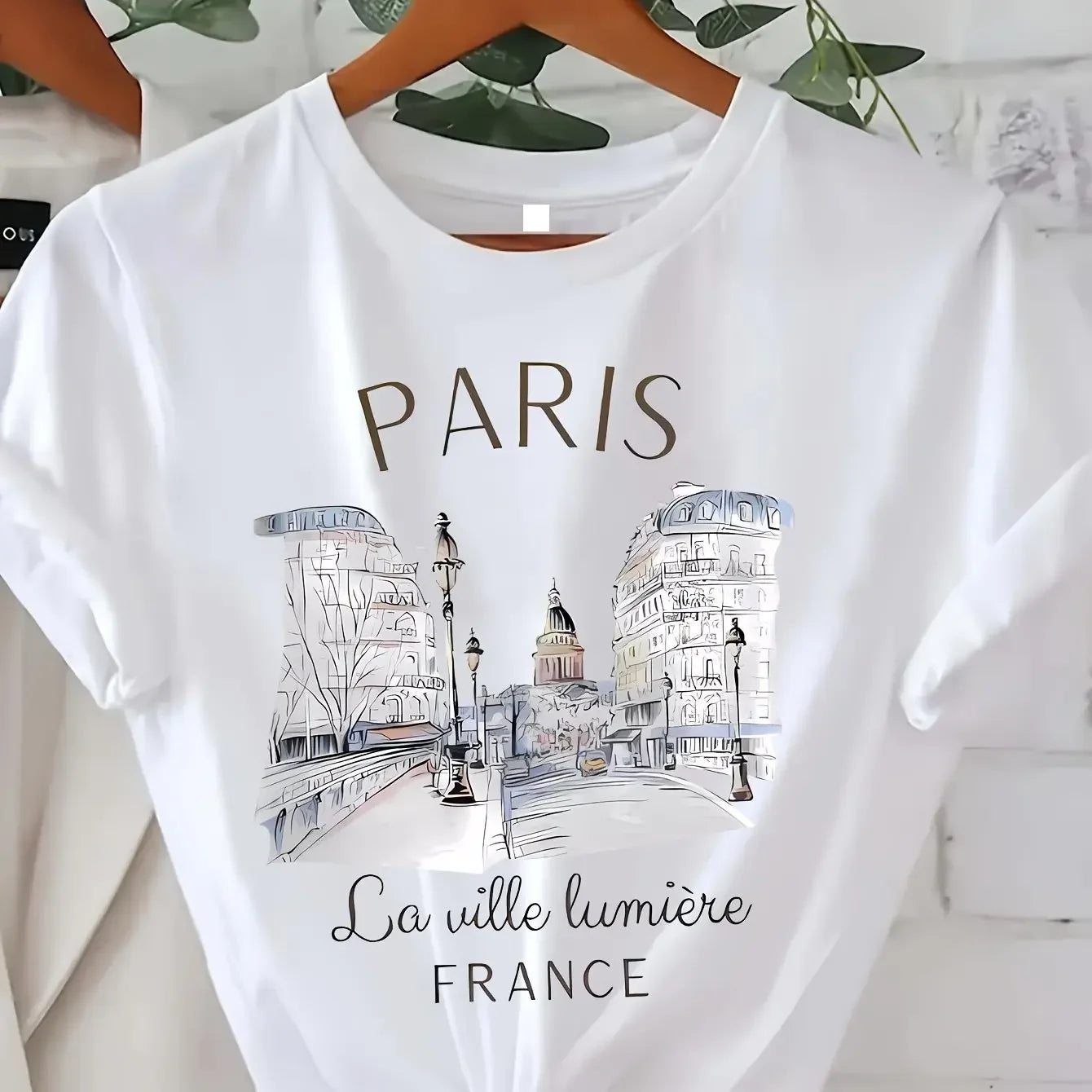 90er T-Shirt Paris Damen Print T-Shirt Mädchen Kurzarm Rundhals Lässiges Oberteil für Sommer und Frühling Damenbekleidung