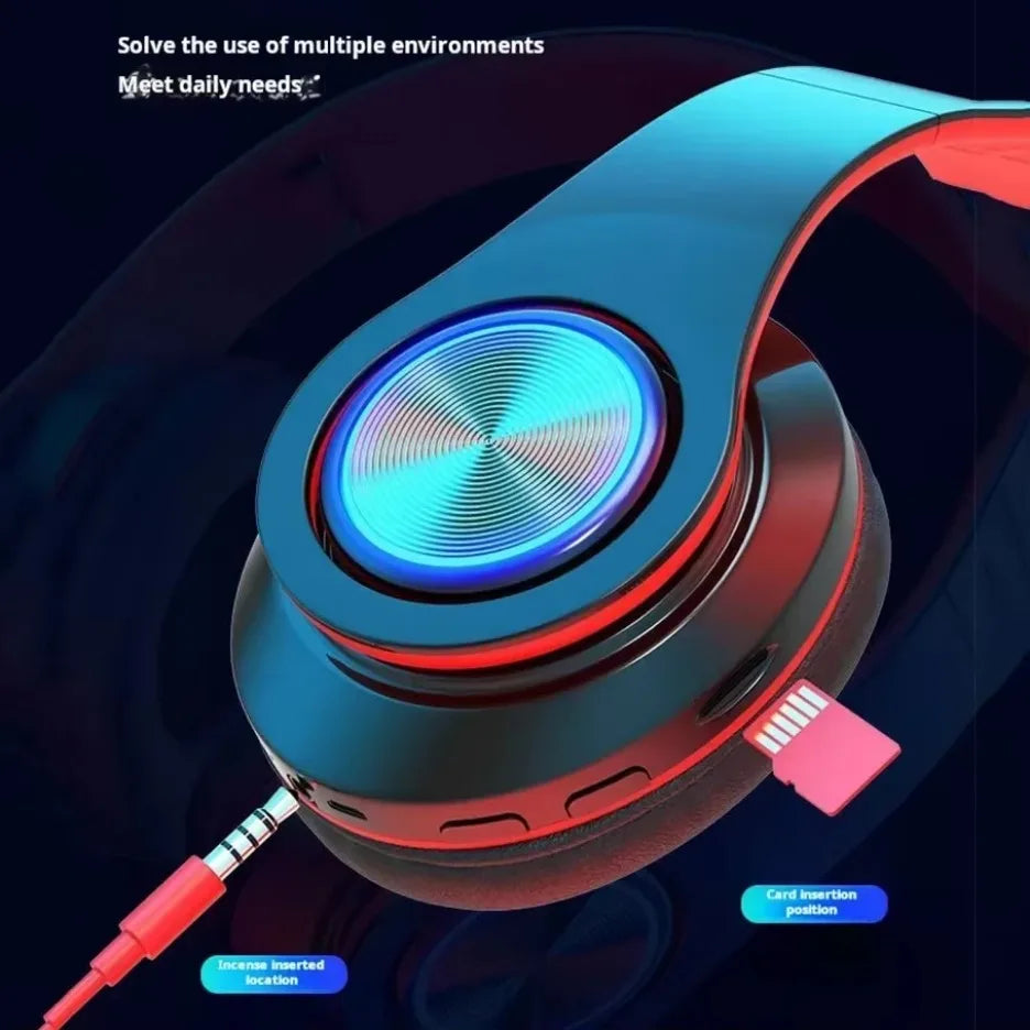 Gamer-Headsets Kopfhörer Bluetooth Surround Sound Stereo Kabellose Ohrhörer USB mit Mikrofon Bunte Beleuchtung PC Laptop Headset