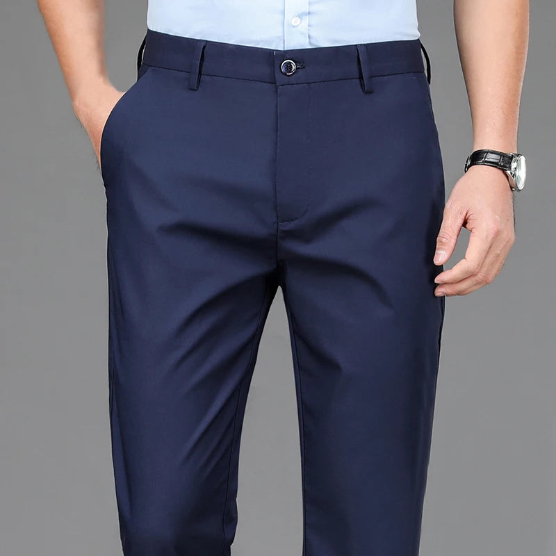 Herrenhose Stretch Einfarbig Schwarz Smart-Casual Herrenhose Büro Schnell trocknend Anzughose Neue Frühling-Herbst Koreanische gerade Hose