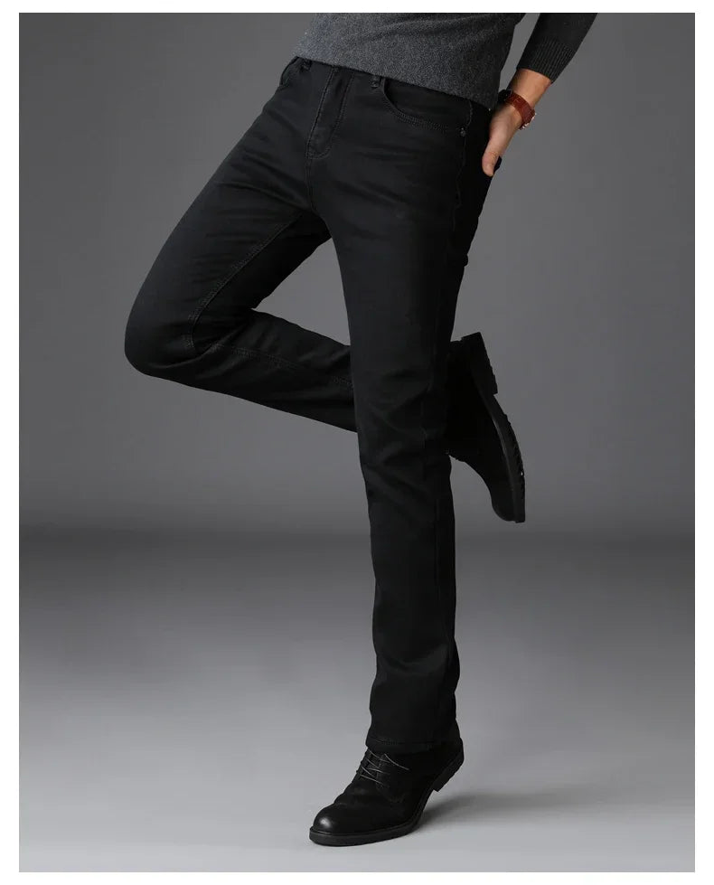 Herren Klassische Modemarke Jeans Homme Mann Weiche Stretch Schwarze  Denim Hosen Herrenhosen