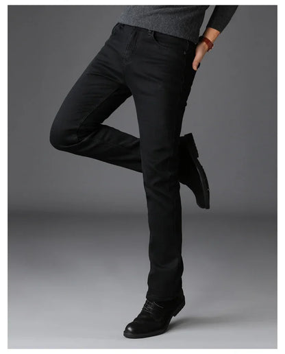 Herren Klassische Modemarke Jeans Homme Mann Weiche Stretch Schwarze  Denim Hosen Herrenhosen