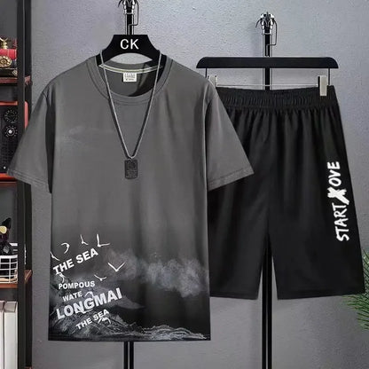2026 Trendige Anzüge für Männer Herren Sommer Set Fitnessstudio Outfit Studenten Kurzarm T-Shirt 2-teiliger Anzug Trainingsanzüge Herren Freizeitkleidung