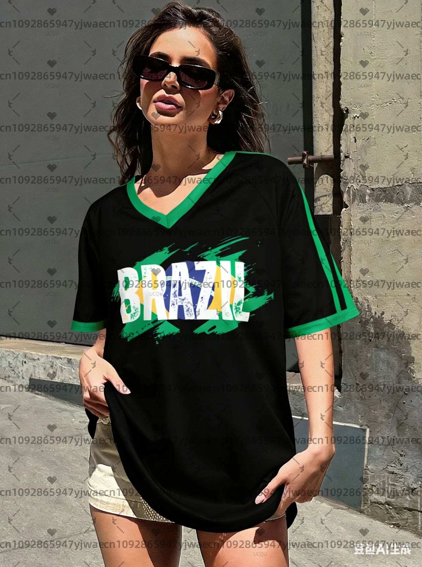 2026 Sommer Frauen Brasilien Team V-Ausschnitt Kurzarm T-Shirt Tee Tägliche Oberteile Damen T-Shirts Damenbekleidung