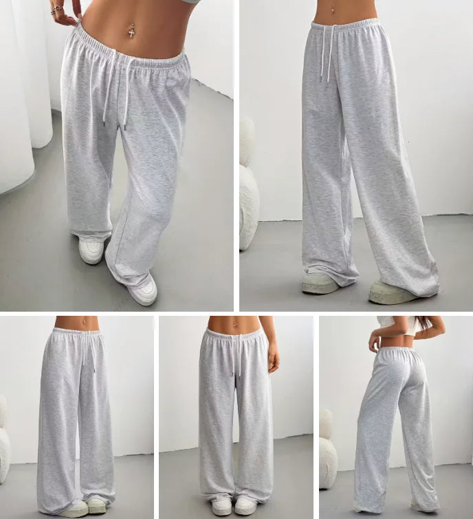 Damen Jogginghose aus Baumwolle, lässige Hose mit Kordelzug, locker, Unisex, breite gerade Hose, Sweatpants, Herbst/Winter, weite Fitness-Trainingshose
