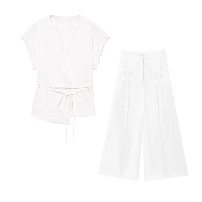 TFMLN Fashion Damenanzug Hosenanzüge Ärmelloses V-Ausschnitt Top mit Gürtel Gerade Hose Set 2025 Frühling Sommer Büro 2-teiliger Set