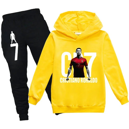 Kinderkleidung Hoodie + Hose Anzug 2-teilig Jungen-Trainingsanzug 3-12 Jahre Frühling Herbst Sweatshirt-Set Fußball CR7 Kinder-Sportanzug