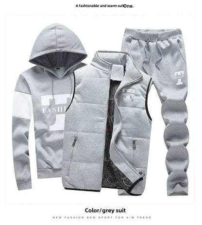 Herren Kapuzenpullover Herbst Winter Fleecegefüttert Verdicktes Freizeit-Sportanzug Modisches Dreiteiliges Set