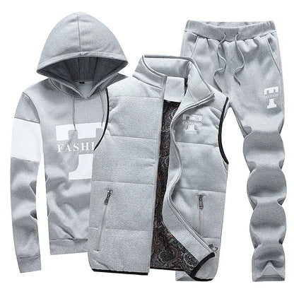 Herren Kapuzenpullover Herbst Winter Fleecegefüttert Verdicktes Freizeit-Sportanzug Modisches Dreiteiliges Set