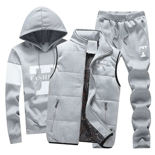 Herren Kapuzenpullover Herbst Winter Fleecegefüttert Verdicktes Freizeit-Sportanzug Modisches Dreiteiliges Set