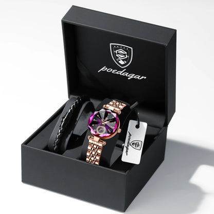 POEDAGAR Luxus-Uhr für Frauen Wasserdicht Freizeit-Quarz Damenuhr Hochwertige Elegante Damenuhren Weibliche Reloj+Box