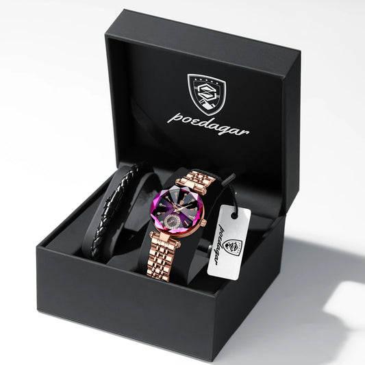 POEDAGAR Luxus-Uhr für Frauen Wasserdicht Freizeit-Quarz Damenuhr Hochwertige Elegante Damenuhren Weibliche Reloj+Box