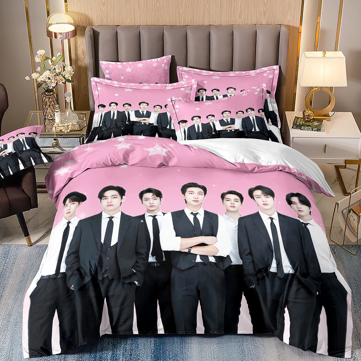 BTS Herren Gruppe Bettwäsche Musikband Bettwäsche für alle Jahreszeiten Twin-Bettwäsche-Set 3-teilig Steppbett Bettdeckenbezug Doppel-King-Bettwäsche-Set
