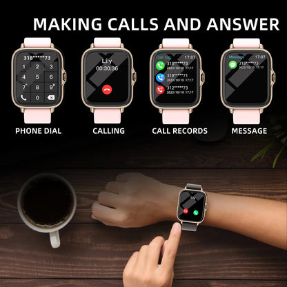 1,83'' Smartwatch mit Nachrichtenantwort, Anruf, Schlafüberwachung, Sport, Schrittzähler, Informationsbenachrichtigungen für iPhone und Android