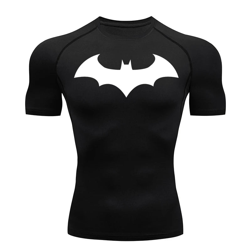 Camisetas de compresión con estampado de murciélago para hombre, rashguard de manga corta, camiseta de running para entrenamiento físico, camisetas deportivas de verano de secado rápido.