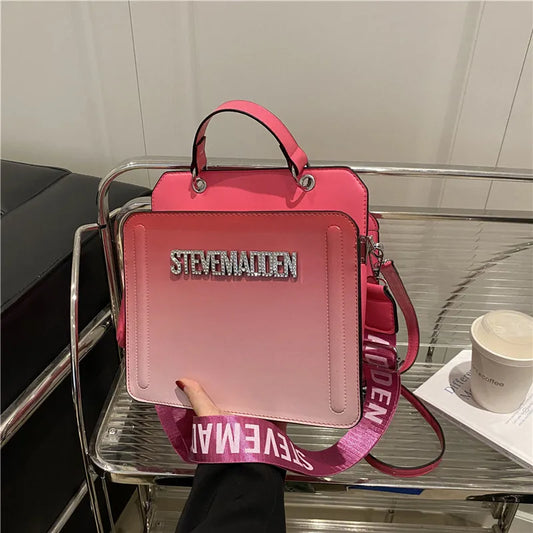 Modische kleine quadratische Handtasche für Damen, Schultertasche mit Buchstabenprint, Farbverlauf Crossbody-Tasche, Retro-Europäischer Stil, PU...