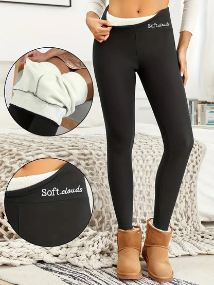 Winter Damen Warme Leggings Plüschgefütterte Thermohose Verdickte Buchstaben Stickerei Schlanke Elastische Strumpfhosen