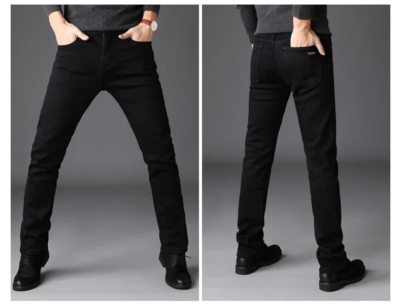 Herren Klassische Modemarke Jeans Homme Mann Weiche Stretch Schwarze  Denim Hosen Herrenhosen