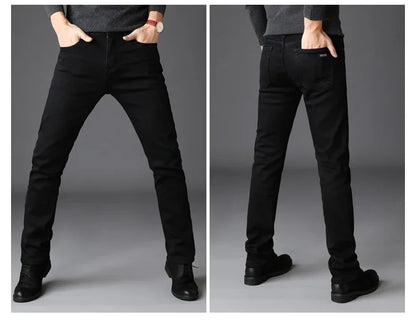 Herren Klassische Modemarke Jeans Homme Mann Weiche Stretch Schwarze  Denim Hosen Herrenhosen