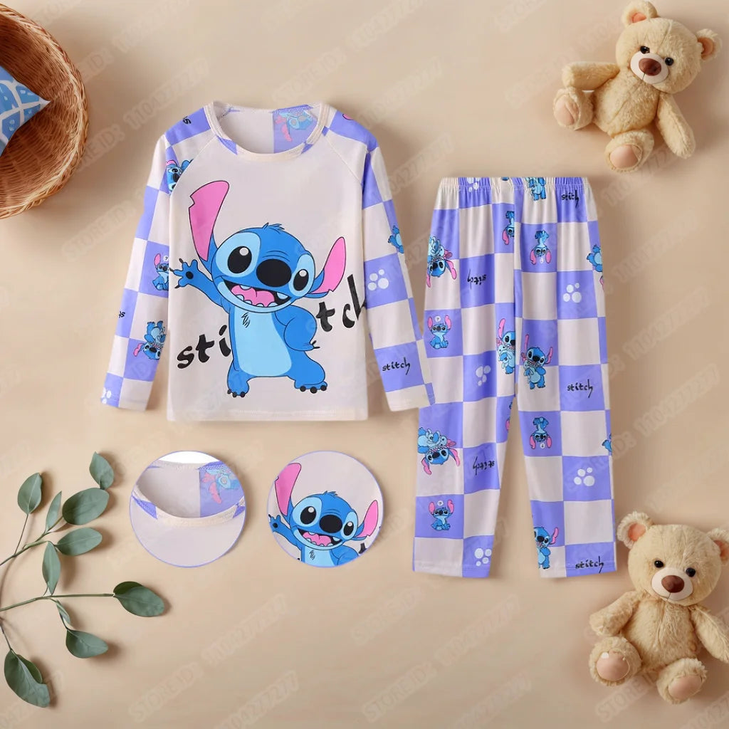 Kinder Anime Stitch Pyjama 2-teiliges Set für Jungen und Mädchen, Freizeitkleidung für zu Hause, lässlicher Schlafanzug, langärmliges Pyjama-Set, niedliches Geschenk
