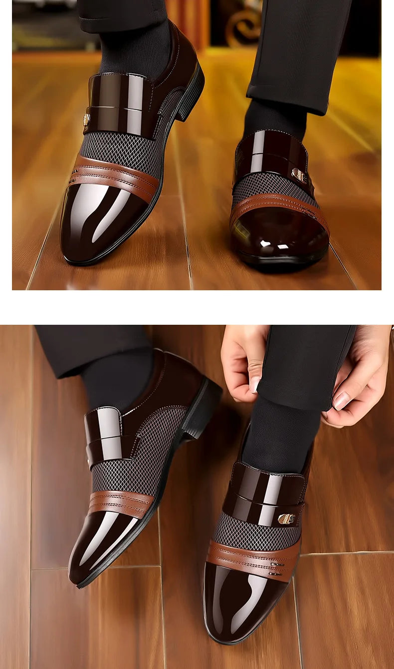 Edle Kunstleder Oxford Schuhe Herren Luxus Lack Hochzeitsschuhe Spitz zulaufende Business Schuhe für Herren Klassische Lederschuhe Große Größen 38-48