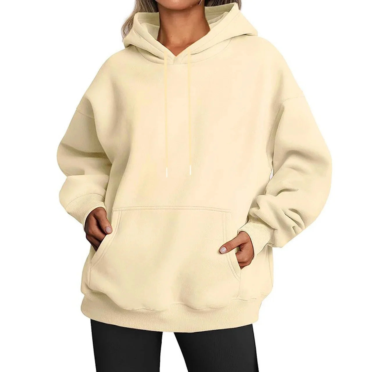 Übergroßer Hoodie Sweatshirt mit fallender Schulter und Bündchen  Damen Herbst dicker Hoodie Lässiger Streetwear-Stil