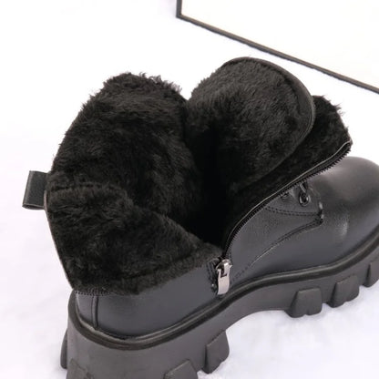 Stiefeletten 2025 Neuer koreanischer Stil mit Fleece gefüttert, Herbst-Winter High-Top Baumwollschuhe, Damenstiefel mit hohem Absatz, mittelhohe Stiefel