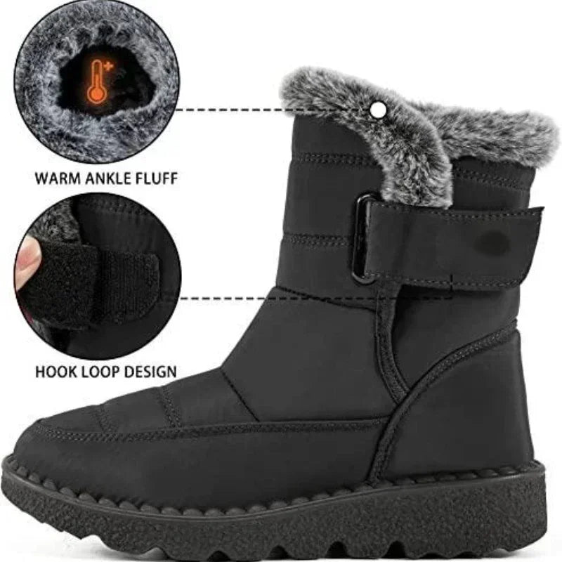 Wasserdichte Winterstiefel für Damen 2025 Neue Kunstfell-Langplüsch-Schneestiefel Damen Plateau-Schuhe Warme Baumwollstiefeletten für Paare