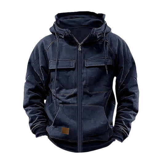 Neue Herbst-Winter Herren Kapuzen-Sweatshirts Jacken mit Kapuze, einfarbig, mit mehreren Taschen, Herren Reißverschluss-Sweatshirts, Sport Outdoor Freizeit Hoodie Mantel