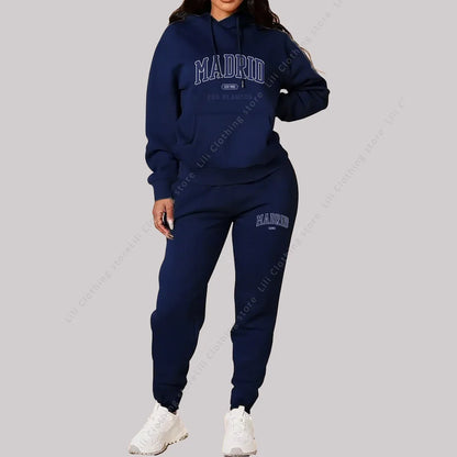 Neue Damen Trainingsanzüge Herbst Winter Hoodies Sweatshirts Sweatpants 2-teilige Outfits Madrid Druck Trend Sportbekleidung Damen Hosen Sets