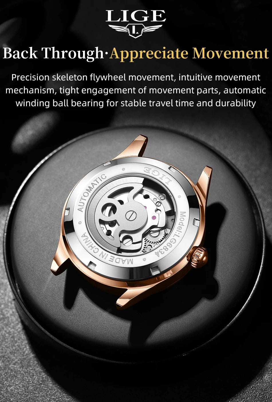 Neue LIGE Skelett Mechanische Automatik-Uhr Herren Tourbillon Sportuhr Freizeit Business Mond Armbanduhr Relojes Hombre