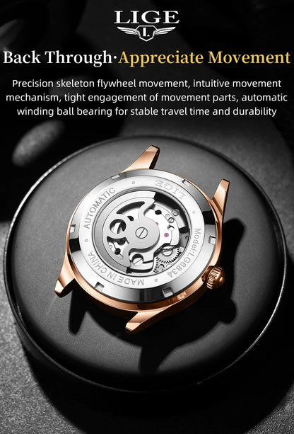 Neue LIGE Skelett Mechanische Automatik-Uhr Herren Tourbillon Sportuhr Freizeit Business Mond Armbanduhr Relojes Hombre