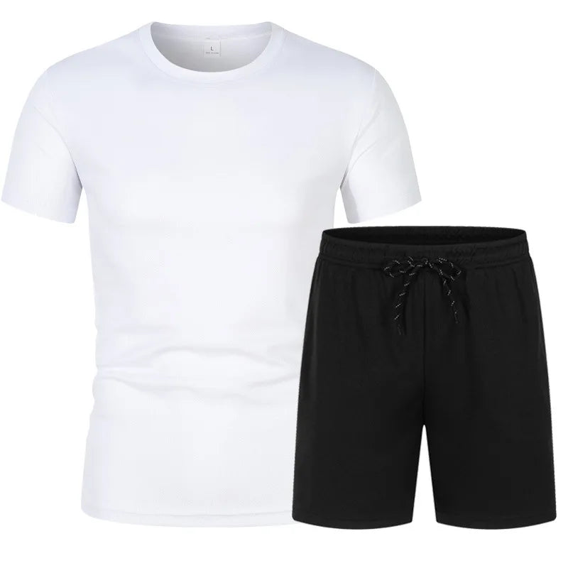 Europäische Größe Sommermode Trendiges Freizeit-Sport-Outfit für Jugendliche Herren Kurzarm-T-Shirt + Shorts Zweiteiliges Set