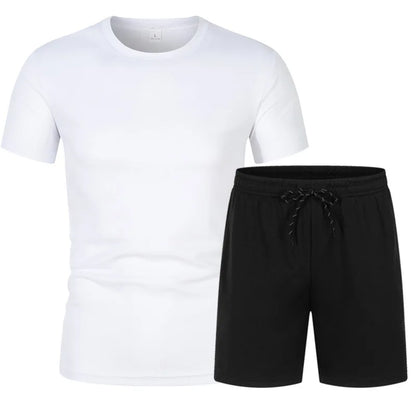 Europäische Größe Sommermode Trendiges Freizeit-Sport-Outfit für Jugendliche Herren Kurzarm-T-Shirt + Shorts Zweiteiliges Set