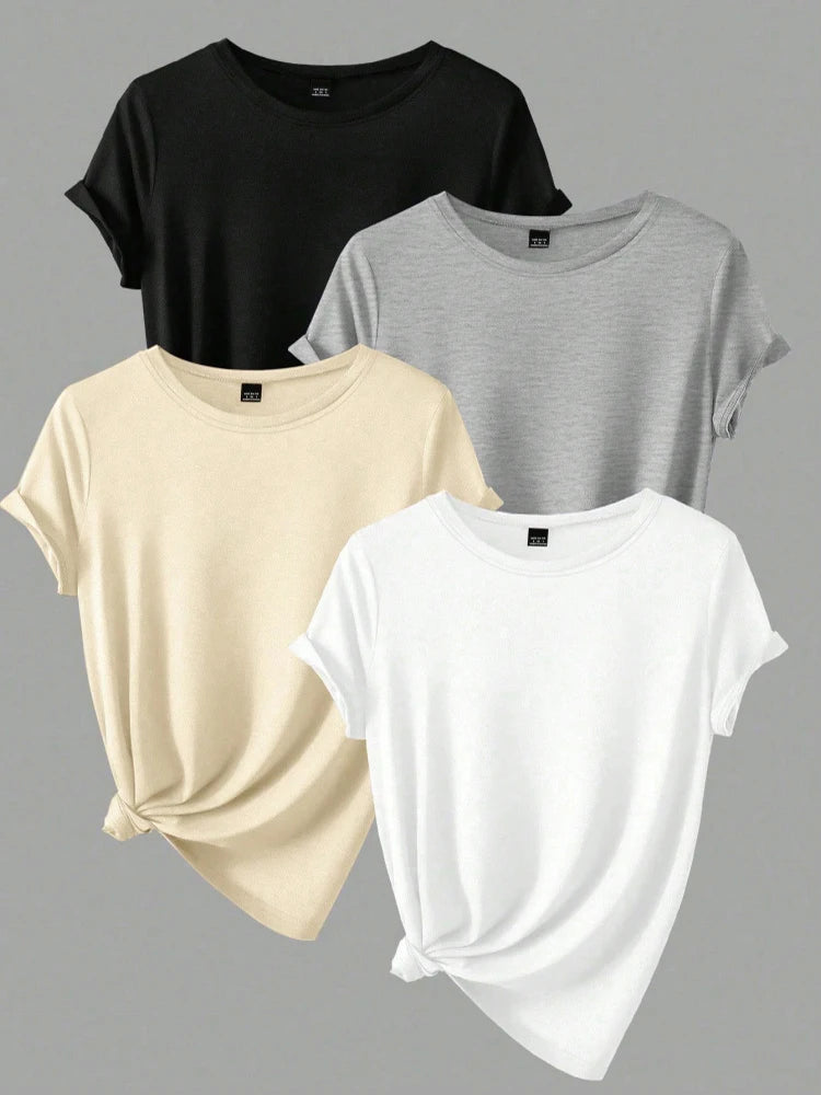 4 Stück Damen Trend T-Shirts Freizeit Sommer Tops Damenbekleidung Plus Size Kurzarm T-Shirt Kleidung für Frauen Tee Top Outfit