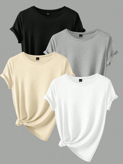 4 Stück Damen Trend T-Shirts Freizeit Sommer Tops Damenbekleidung Plus Size Kurzarm T-Shirt Kleidung für Frauen Tee Top Outfit