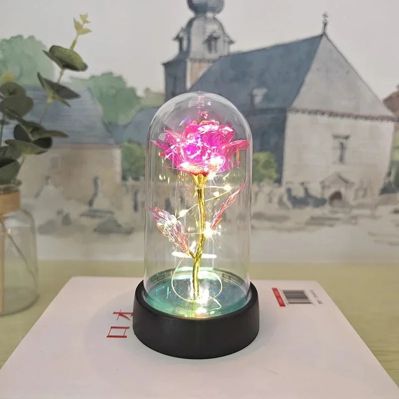 Künstliche Rosenblumen Valentinstagsgeschenk für die Freundin Ewige Rose LED-Licht Folienblume Hochzeitsdekoration