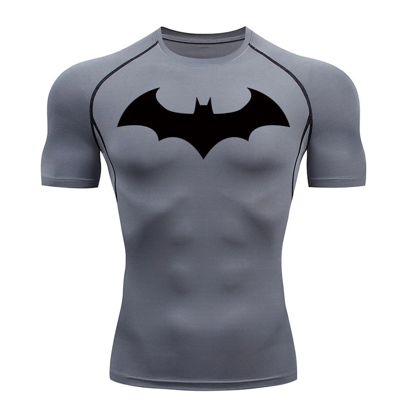 Camisetas de compresión con estampado de murciélago para hombre, rashguard de manga corta, camiseta de running para entrenamiento físico, camisetas deportivas de verano de secado rápido.